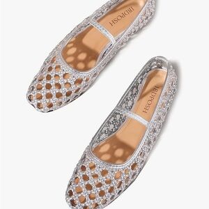 Posh Silver Woven Mary Jane Flats